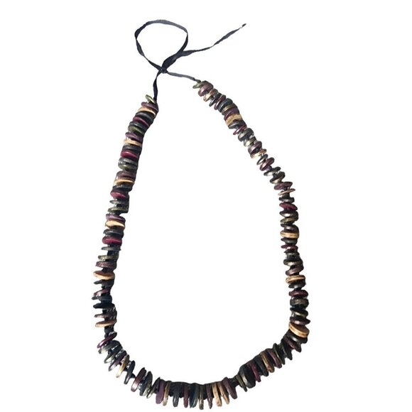 Vintage 1970's Retro Chunky 30" Wooden Button Bead Necklace - Picture 1 of 6